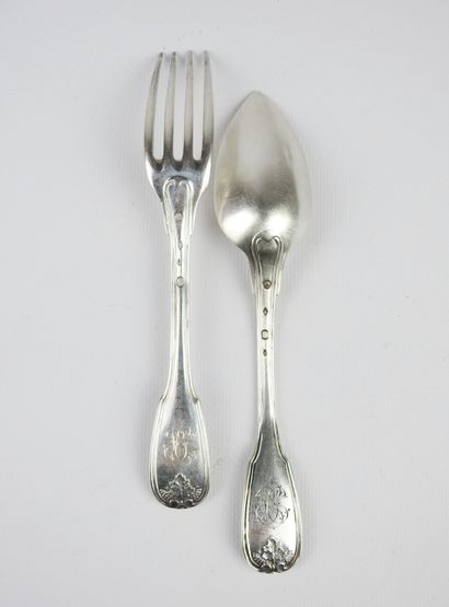Suite of six silver flatware, Vieillard hallmark...
