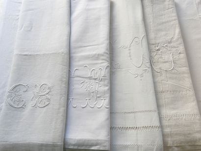 Four Large Linen Sheets figured AJ - HC -...