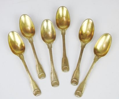 Suite of six coffee spoons in vermeil model...