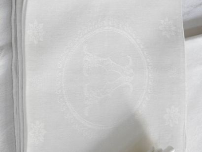 Ten napkins of the Castle of Valençay, numbered...