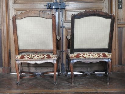 Pair of flat-backed armchairs in natural...