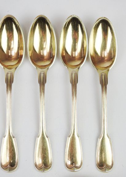 Suite of twelve small silver spoons gilded,...