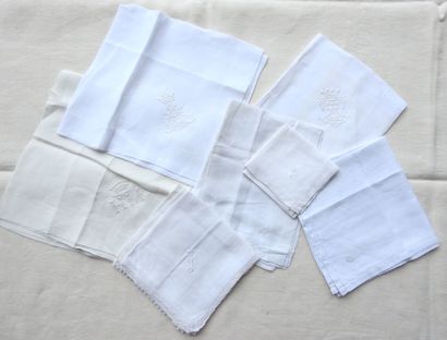 Eleven handkerchiefs embroidered crowns or...