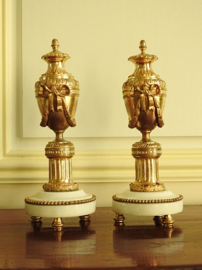 Pair of Louis XVI style gilt bronze and white...