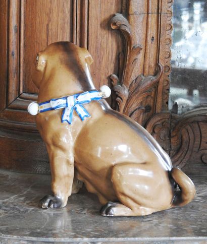 Couple of pugs in polychrome enamelled porcelain....