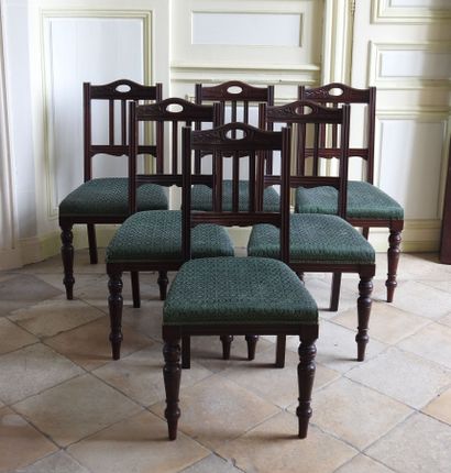 Suite of six mahogany chairs with openwork...
