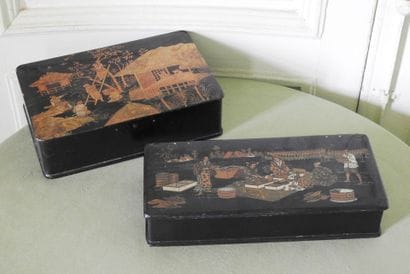 Lot in lacquer and boiled cardboard with...