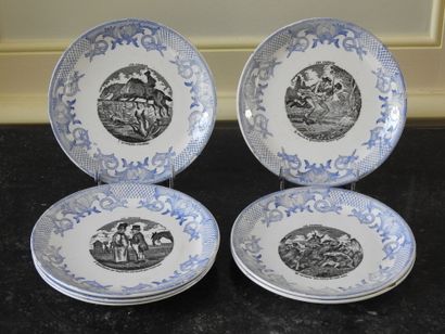 PEXONNE : Suite of seven plates in fine earthenware...
