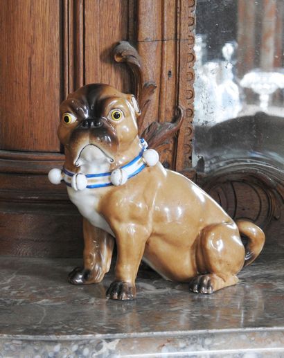 Couple of pugs in polychrome enamelled porcelain....