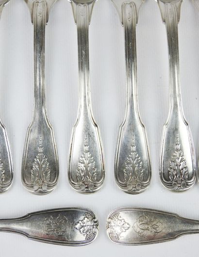 Suite of six silver flatware, Vieillard hallmark...