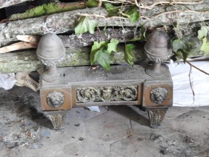 Pair of bronze andirons and their irons with...