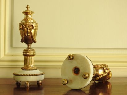 Pair of Louis XVI style gilt bronze and white...