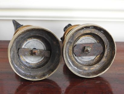 Pair of bronze busts with brown patina representing...