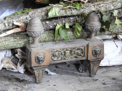 Pair of bronze andirons and their irons with...