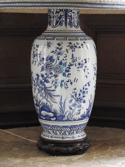 Earthenware lamp with white and blue decoration...