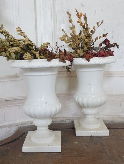 Pair of white earthenware altar vases of...