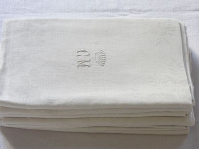 Fourteen damask napkins of Flowers framed...