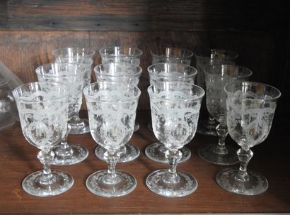 Part of service of crystal glasses monogrammed...