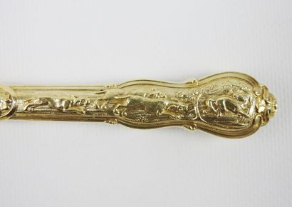 Rare silver gilt dessert set with rich decoration...