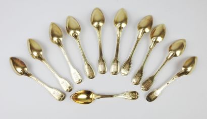 Suite of eleven coffee spoons in vermeil...