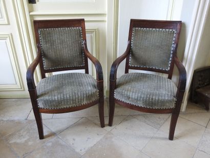 Pair of mahogany armchairs, the armrests...