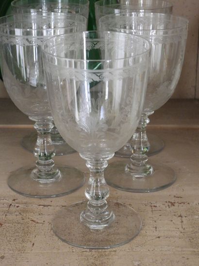 Suite of five crystal glasses with engraved...