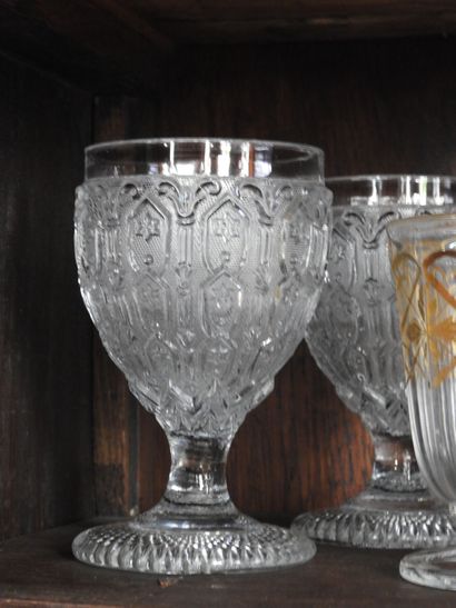 Two pressed crystal glasses. Charles X period....