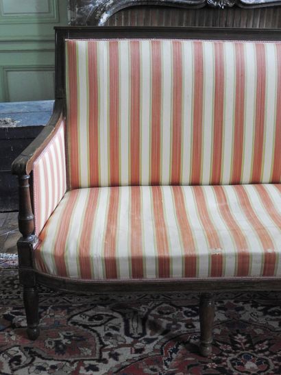 Sofa in molded and carved natural wood, baluster...