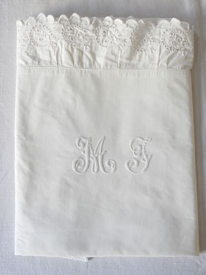 Pair of pillowcases figured M.J. lace 78...