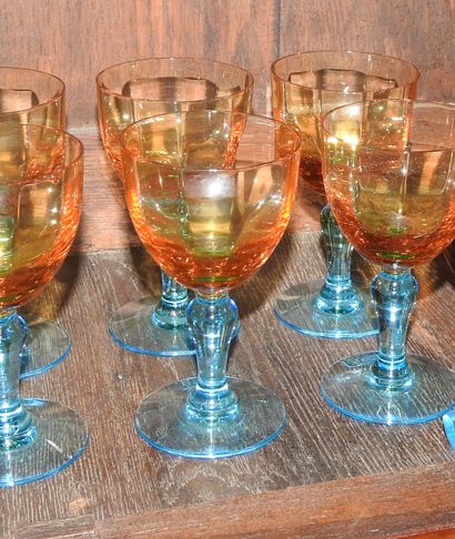 Suite of six glasses and a carafe out of...