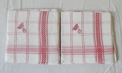 Four Tea towels with checkered O under crown...
