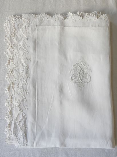 Pair of pillowcases V.T. lace and festoons...