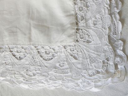 Pair of Large Pillowcases Richelieu Embroidery...
