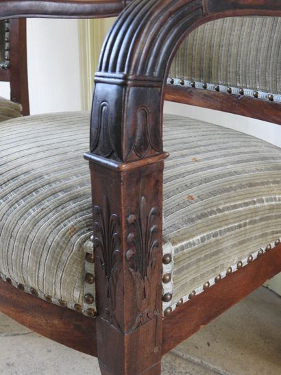 Pair of mahogany armchairs, the armrests...