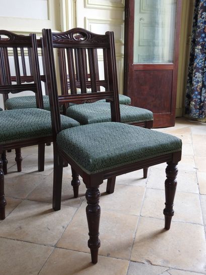 Suite of six mahogany chairs with openwork...