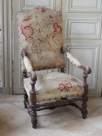 Louis XIV style armchair in carved natural...