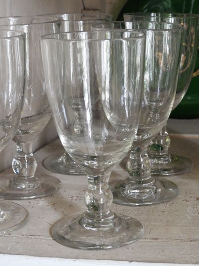 Meeting of six blown glass stemmed glasses...