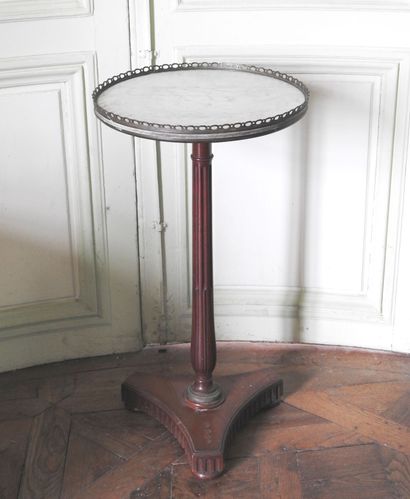 Small mahogany and white marble pedestal...