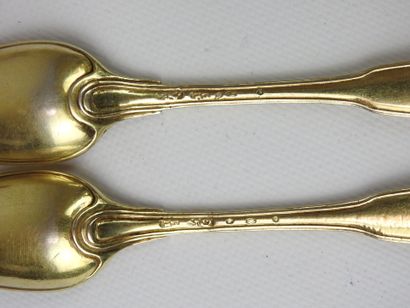 Suite of six coffee spoons in vermeil model...