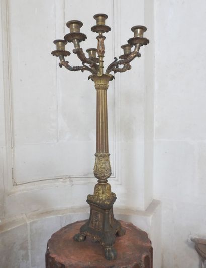 Pair of large bronze candelabras with six...