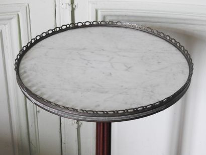 Small mahogany and white marble pedestal...