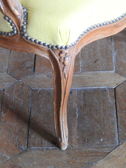 Pair of armchairs in natural wood molded...
