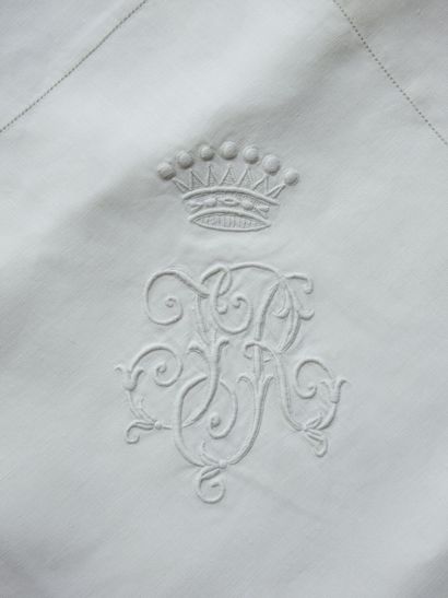 Two pillowcases figured F.R. under the crown...