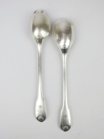 Silver service cover and cream ladle, minerve...