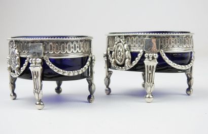 Pair of silver salad bowls of oval shape...