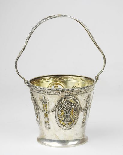 Basket with handle out of silver with openwork...