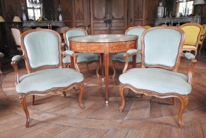 Suite of four armchairs cabriolets in natural...
