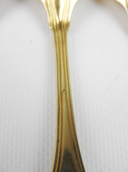 Suite of six small spoons in gilded silver,...