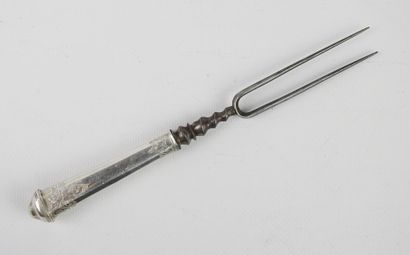 Two pronged steel fork with octagonal silver...