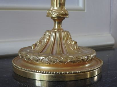 Pair of ormolu torches decorated with garlands...